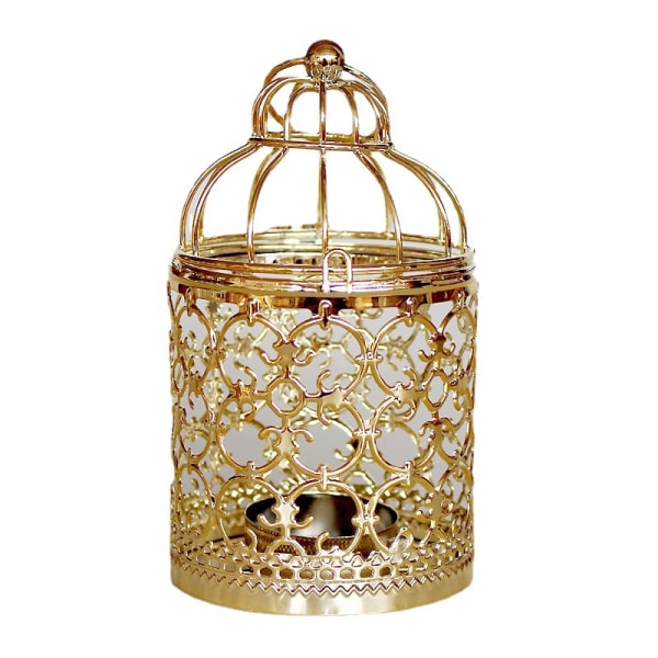 Paket små metall hängande värmeljus Fågelbur Lykta dekoration Vintage centerpieces för bröllopsfest Guld te golden