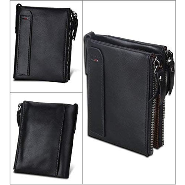 Herrplånbok RFID-blockerande kreditkortshållare i äkta läder/stor myntväska med dragkedja (svart) black