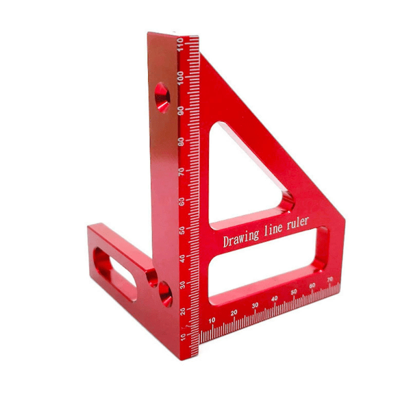 Sadellayout av aluminiumlegering Fyrkantig mätare, 45/90 graders vinkel T linjal 3d geringsvinkel Träbearbetningsmätverktyg för snickare (röd)