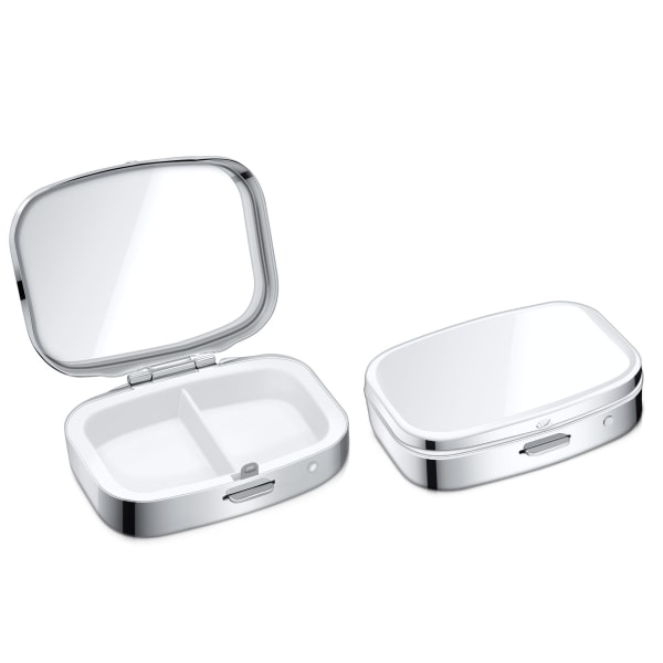 2x pillerlåda i rostfritt stål med 2 fack pillerlåda - pillerlåda i rostfritt stål - låda i silver