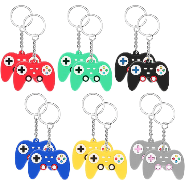 12 ST Gaming Party Bag Filler Boys Keyring Game Controller Nyckelring Rolig videospelsnyckelring, 6 färger (uppgraderade stilar)