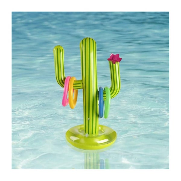 Uppblåsbar Cactus Ring Toss Game Set 1 Uppblåsbar Cactus 8 färger uppblåsbara ringar och 1 luftpump för sommar Hawaii Kids Birthday Party