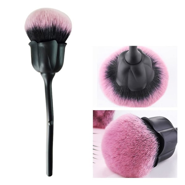 1-pack Rose Makeup Brush Blush Brush Svart Långt skaft Stora mjuka och känsliga fiberborst för flickors dagliga make-up (2,17 tum)