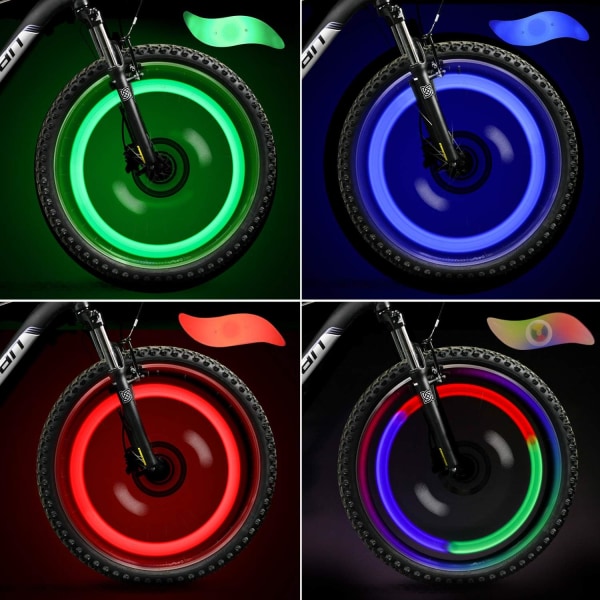 4 st cykelekrljus (röd+grön+blå+flerfärgad) med utsökt låda, LED neon däck blinkande ljus med 3 blinklägen