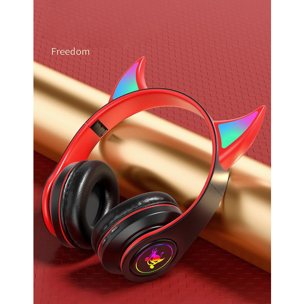 Magic Horn Headset Bluetooth Headset Luminous Folding Wireless Card Black red