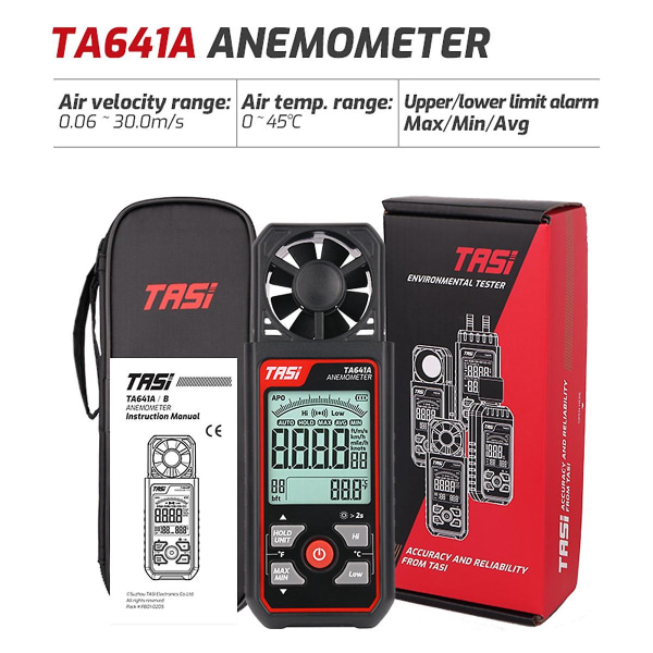 Ta641a digital handhållen vindhastighetsmätare Bärbar vindmätare vindmätare 30m/s med LCD-skärm