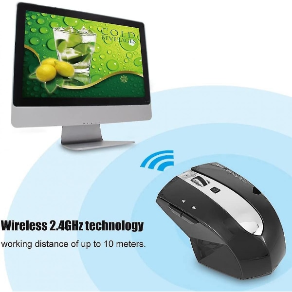 Shuji 2,4 GHz uppladdningsbar trådlös optisk mus spelmus med laddstationsstativ 3-portars USB hub (svart)