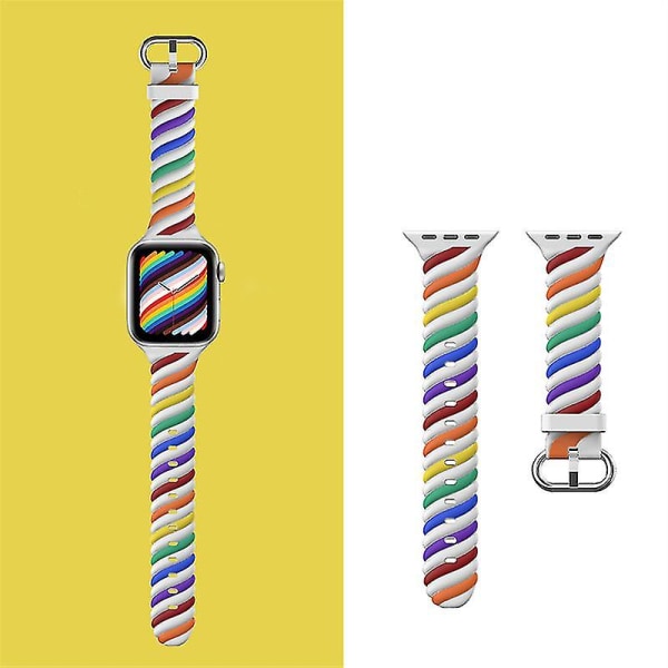Tvåfärgad silikon Rainbow Twist Watch Armband för Apple Watch 7 b