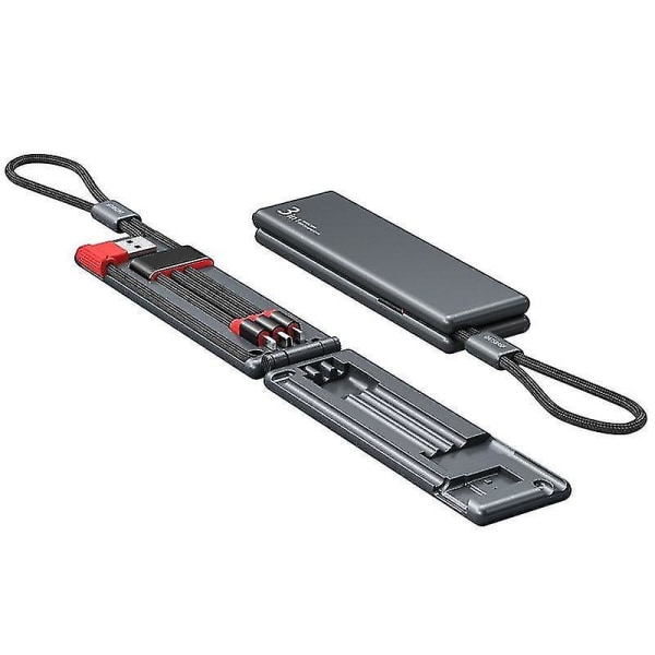 Svart tre-i-ett USB kabel Typ-C mini snabbladdning, nylon , Iphone magnetbox datakabel