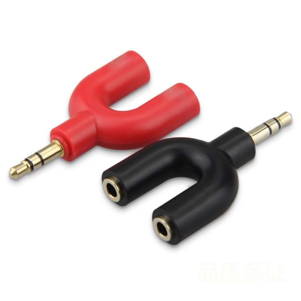 Hörlurar Audio Splitter U-formad 3-pin 3,5 mm Jack 1 till 2 Adapter red