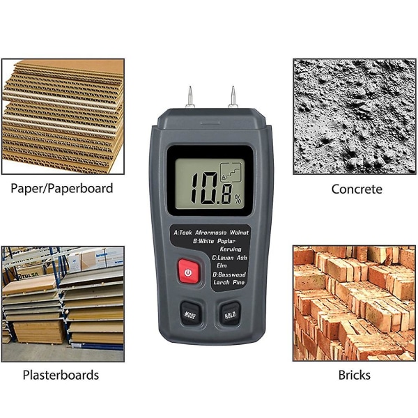 Handhållen träfuktmätare Lcd fuktmätare för träfuktighetsdetektor för ved Papper fuktmätning
