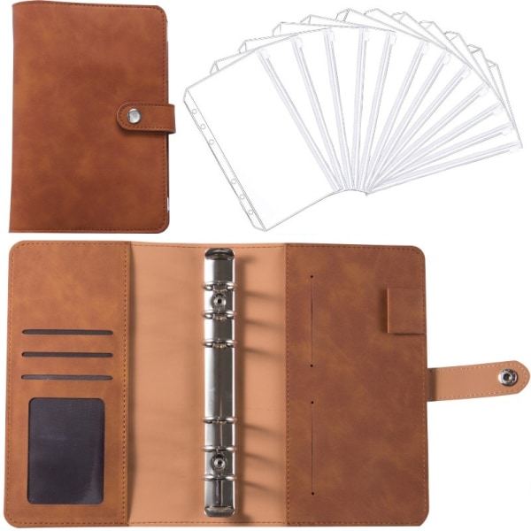 Notebookpärm Budgetplanerare Cover med 12 delar pärmficka Personlig kassa Budgetkuvert System 6-håls pärmmapp brown