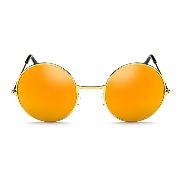 Mode solglasögon med rund metallram, UV-skyddande solglasögon, guldröd reflekterande C24