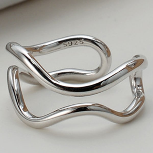 Nischdesign sense ins style S925 sterling silver oregelbunden kurva dubbellager ringöppning pekfingerring hona platinum