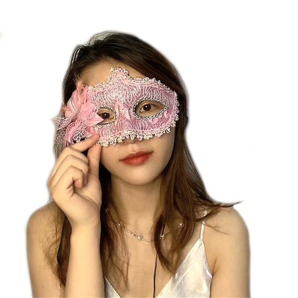 Dam Masquerade Mask Halloween Spets Ögonbindlar Carnival Ball pink