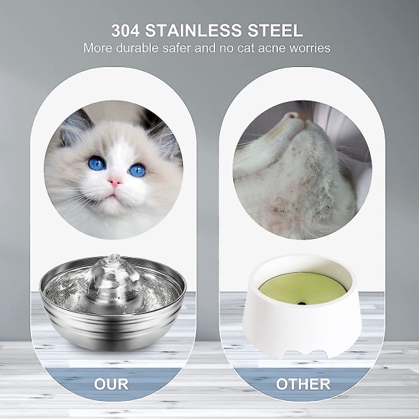 Kattvattenfontän, katt- och hundfontän i rostfritt stål, tyst vattenfontän, automatisk husdjursvattenfontän