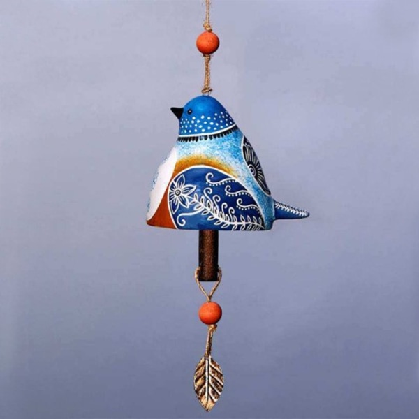 Fåglar Vindklockor Handgjorda Resin Fågelstaty Wind Chime Kreativ hängande dekor för utomhusbruk blue