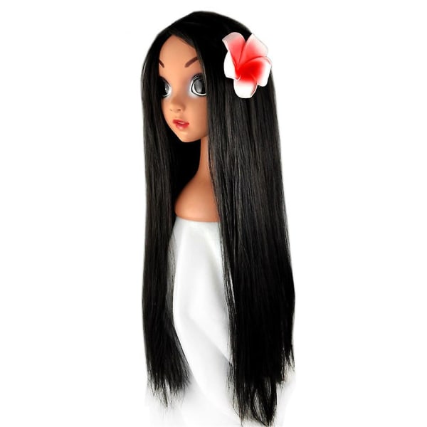 Encanto Isabella Cosplay Party Peruk Dam Svart Långt rakt hår Peruk Prydnadsklänning med blomma Tiara