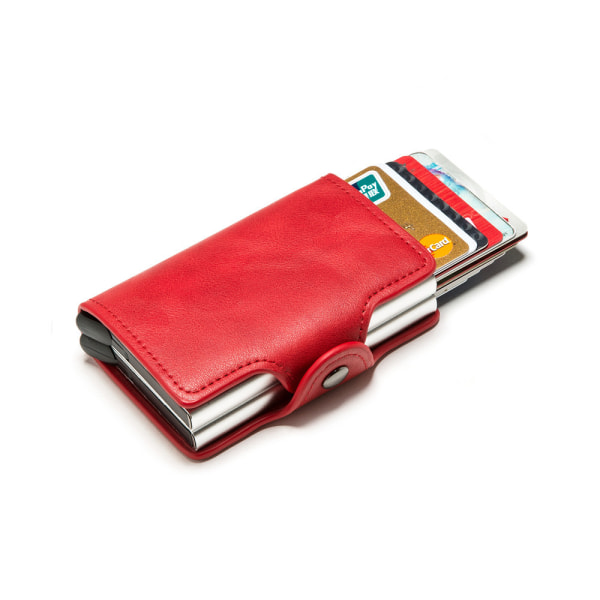Automatisk pop-up RFID-aluminiumlegering stöldskyddande kreditkortsväska med dubbellagers plånbok med stor kapacitet red