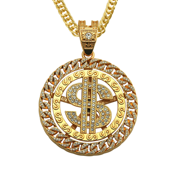 Herrhalsband Hip Hop Diamond Dollar Spinner Halsband golden