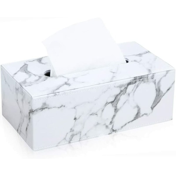 Rektangulär vävnadslåda i läder (marmor)