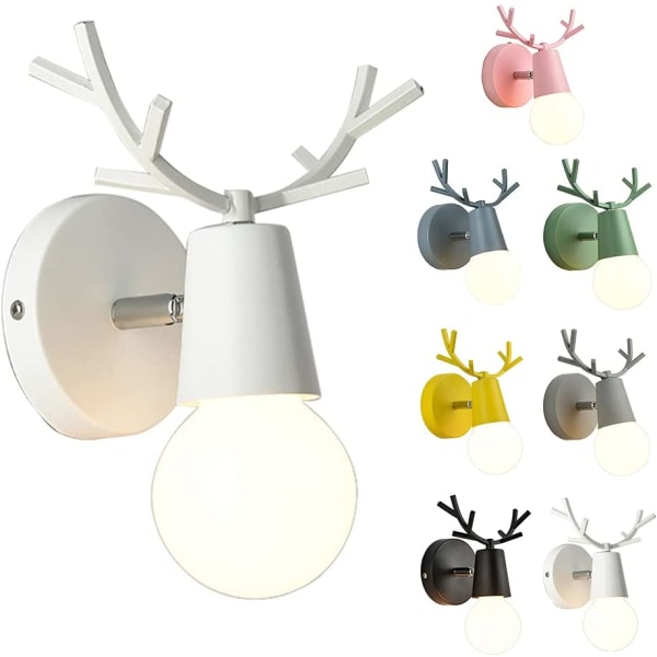 Hjorthornsformad järn inomhus vägglampa, Macaron färg vägglampa för barnrum, enkel modern stil inomhus vägglampa spotlight white