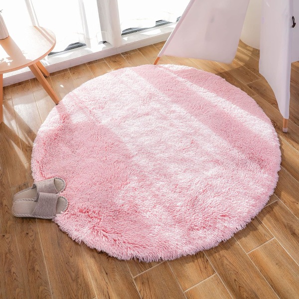 Modern vardagsrumsmatta, heminredning, supermjuk plysch, rund sammetsmatta, mjuk fluffig inomhusmatta (rosa, 120x120cm)