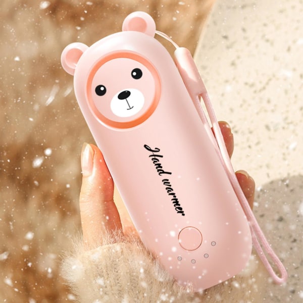 Handvärmare Power Bank Mini Portable Power Bank Vintervärmare Söt björn 2 i 1 USB uppladdningsbar snabbuppvärmning pink