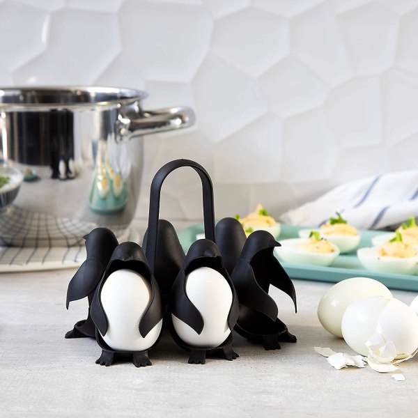 Designa 3-i-1 koka, lagra och servera ägghållare, pingvinformad kokt äggkokare