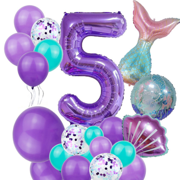 Sjöjungfru födelsedagsdekoration-sjöjungfru 1:a ballonggirlandsatsen inkluderar sjöjungfrusvans 5