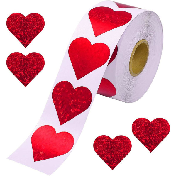 Hjärtklistermärken - 1,5-tums dekorativa hjärtetiketter, rulle med 500, Alla hjärtans dag kärleksdekorationer