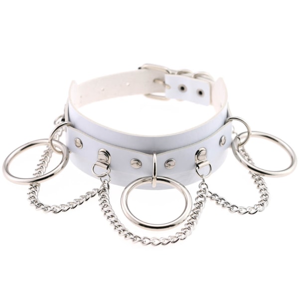 Personligt och överdrivet halsband i PU-läder, punk street photo O-ring kedja, nyckelbenskedja white