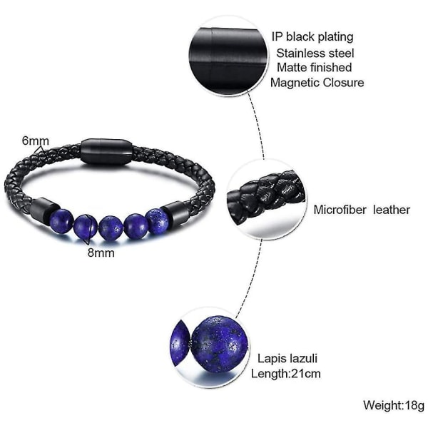 Rostfritt stål flätat läder med 5 lava-rock Beads manschett med magnetlås