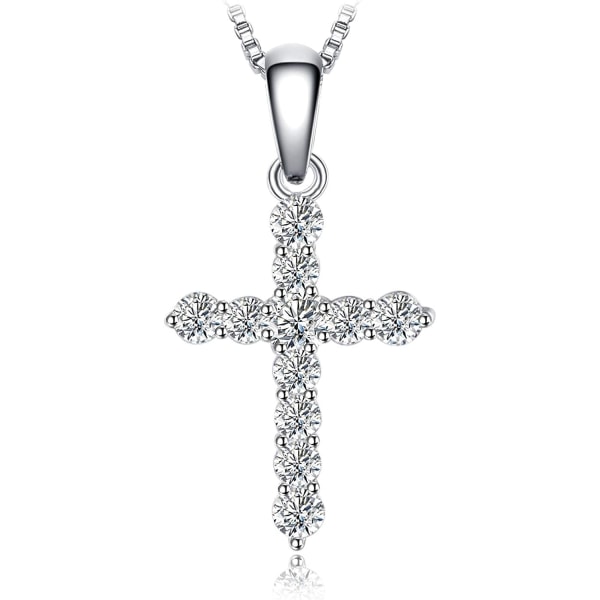 0,7 ct Cubic Zirconia Cross Pendant Halsband, 925 Sterling Silver, 45 cm