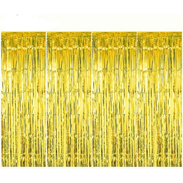Blinkande gardin för tofs av aluminiumfolie, födelsedagsdekoration och festtillbehör, bröllopsjuldekorationer, 4 stycken gold