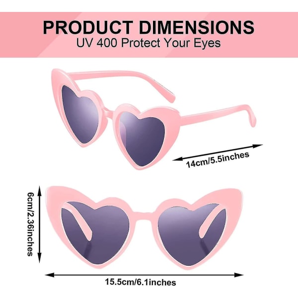 6 par hjärtformade solglasögon Kattögonsolglasögon Retro hjärtformade glasögon Bröllopskostymfest pink