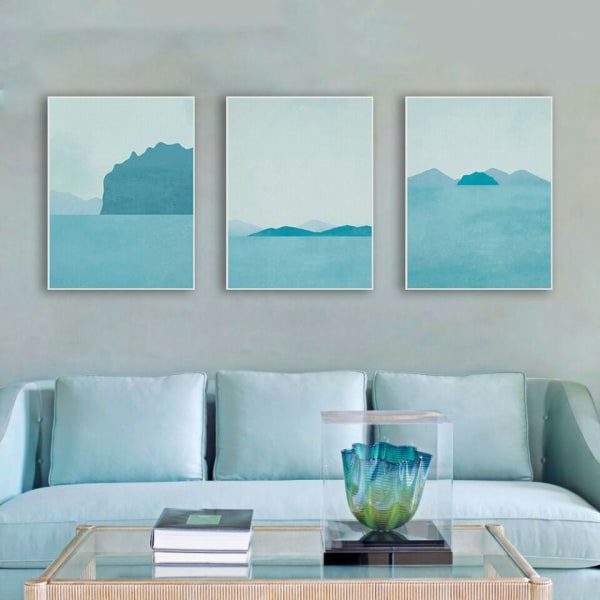 Naturligt havslandskap Väggkonst Print affisch, enkel mode akvarellkonstteckningsdekor för vardagsrummet