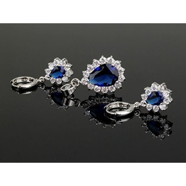 Teardrop blå safir Zirconia Crystal Set hänge halsband