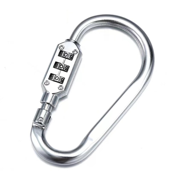 3-siffrigt kombinationslås D-form ringkarbinhake för campinglåsning överlevnadsutrustning White Silver