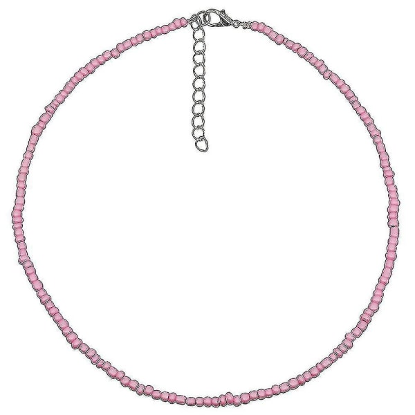 2 st Trendiga Boho Cropped Neck-kedjor Handpärlade rispärlorhalsband i rosa och vitt