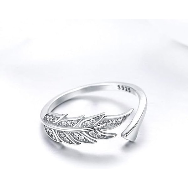 925 Sterling Silver fjäderring för kvinnor justerbar ring fjäderdräkt ring för flicka Öppna finger blad ring present