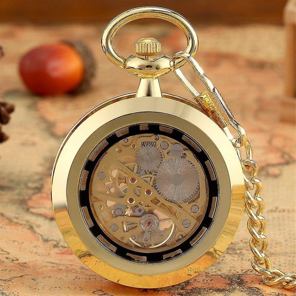 Klassiska romerska siffror Guld Mekanisk Watch Hand Winding Pendant Klocka Transparenta klockor