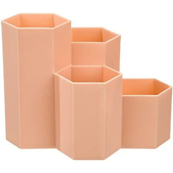 Pennlåda i plast, hexagonal pennhållare, pennhållare, organizer, multifunktionell pennhållare, pennhållare för brevpapper pink