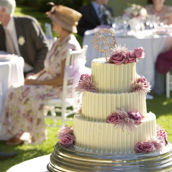 MR MRS Cake Topper Trä Cupcake Toppers för förlovning Födelsedag Bröllopstårta dekoration (Garland)