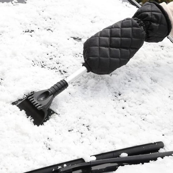 Multifunktionellt teleskopiskt snöskyffelverktyg med handskar (svarta)