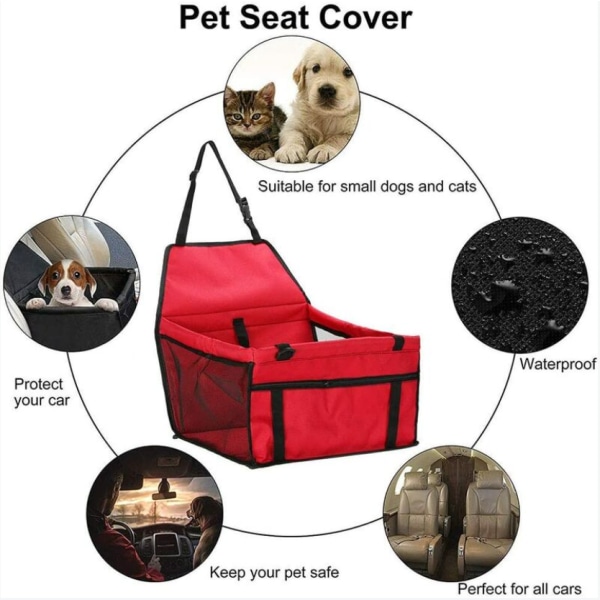Bilbältesstol för hundar eller katter, hundbilsväska Vattentät Oxford- cover med resesäkerhetsbälte för valpar (röd)