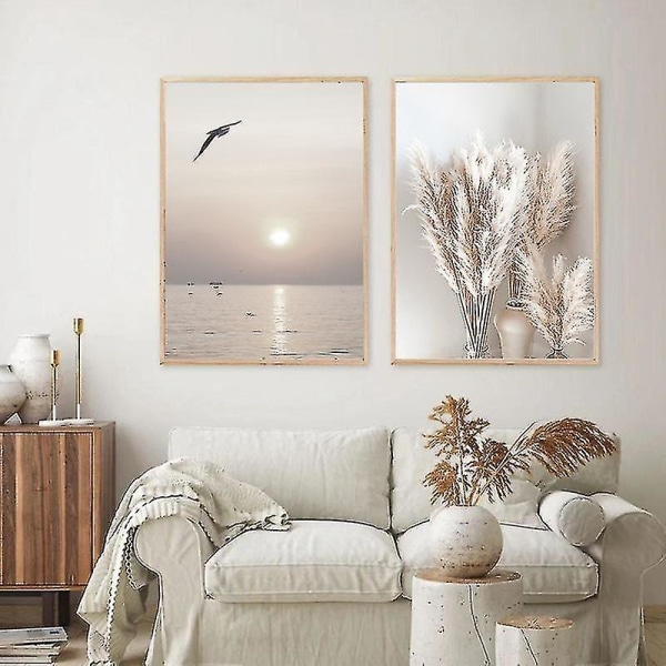 Set med 3 snygga väggkonstaffischer för vardagsrummet - solnedgång - strand - oinramade (30 x 40 cm)