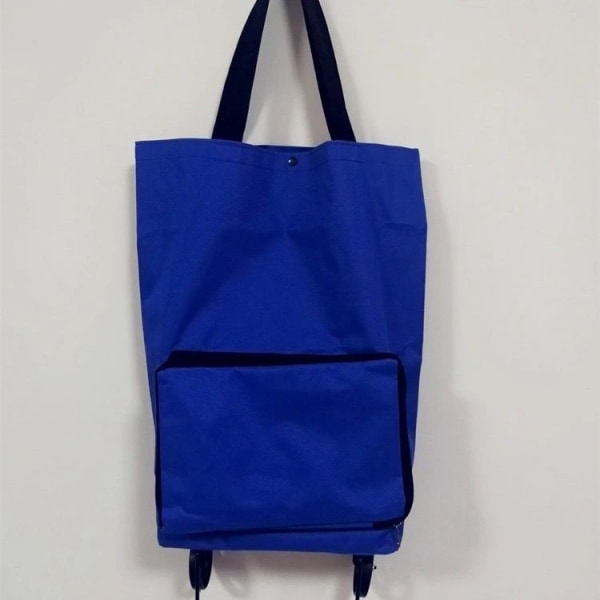 Bärbar väska med hjul, vikbar shoppingväska med stor kapacitet, väska med handtag för vagn blue2