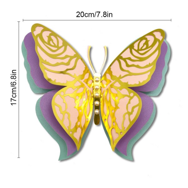 Väggklistermärken 3d tredimensionell ihålig fjäril Väggdekal Fyra lager pärlpapper Fjärilsbröllopsdekoration Fjärilsdekor