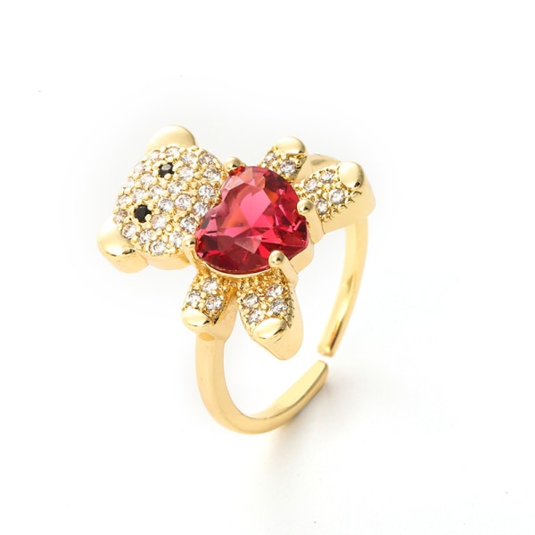 Rhinestone Heart Finger Ring Justerbar Zircon Bear Öppen Ring Kvinnor